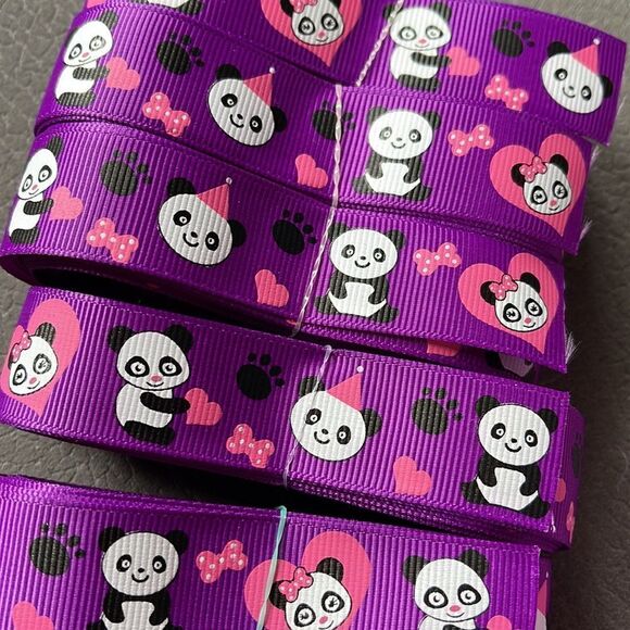 Grosgrain Ribbon 7/8” 5 yards NEW panda bear birthday hat paw print heart bow - Picture 2 of 6